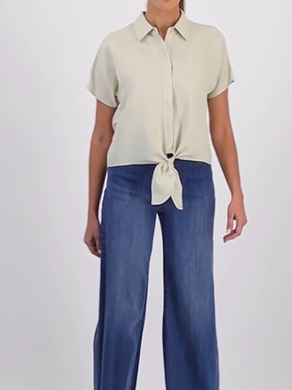 INC International Concepts Cream Button-Front Short Sleeve Top
